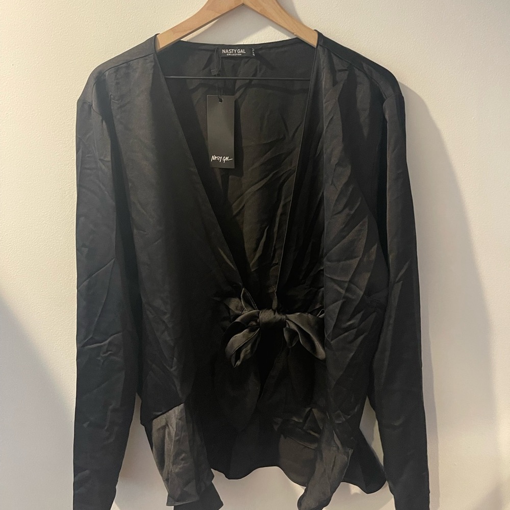 Brand New Plus Size Tie Front Satin Blouse